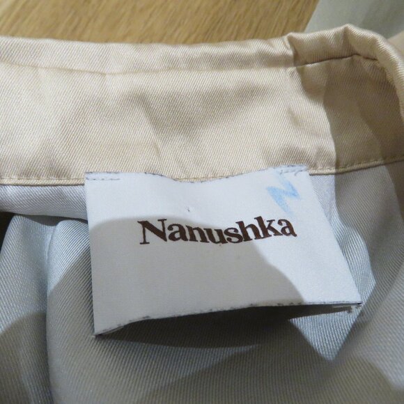 NANUSHKA Mandine Satin Shirt Watercolor Neutral Medium Minimalist Old Money - Picture 13 of 16